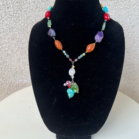 Vintage boho necklace choker style various beads & crystal beads - Picture 3 of 11